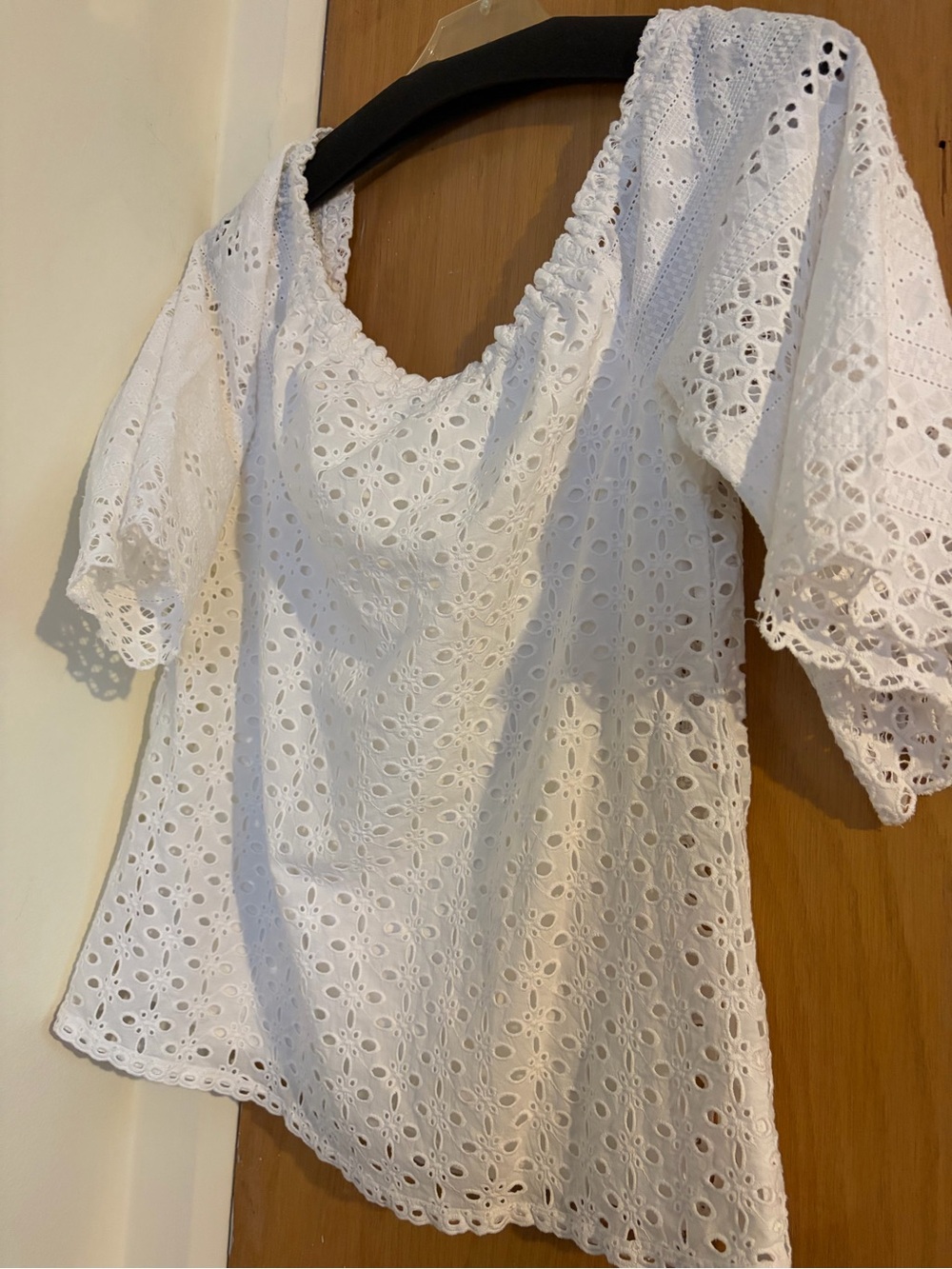 Hale Bob White Eyelet Square-Neck Blouse